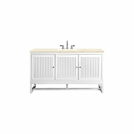 JAMES MARTIN VANITIES Athens 60in Single Vanity, Glossy White w/ 3 CM Eternal Marfil Top E645-V60S-GW-3EMR